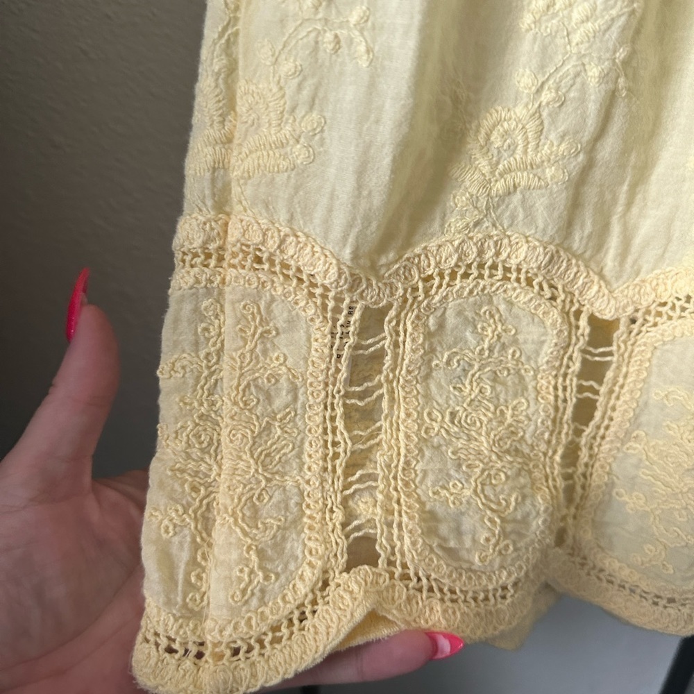 Max Studio yellow lace off shoulder boho romantic cottagecore cotton blouse top - Picture 2 of 5